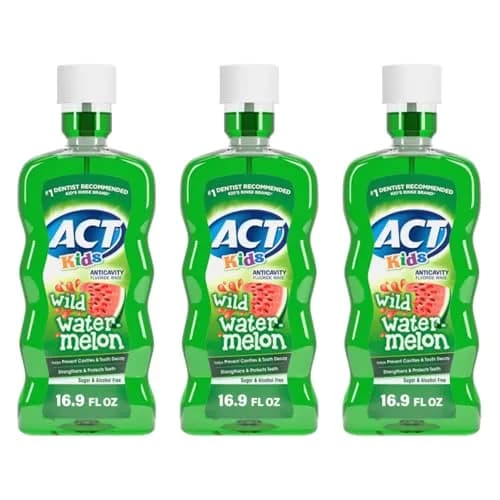 ACT Kids Anticavity Fluoride Mouthwash 16.9 fl. oz. | Sugar & Alcohol Free, Wild Watermelon, 3 Pack thumbnail 1