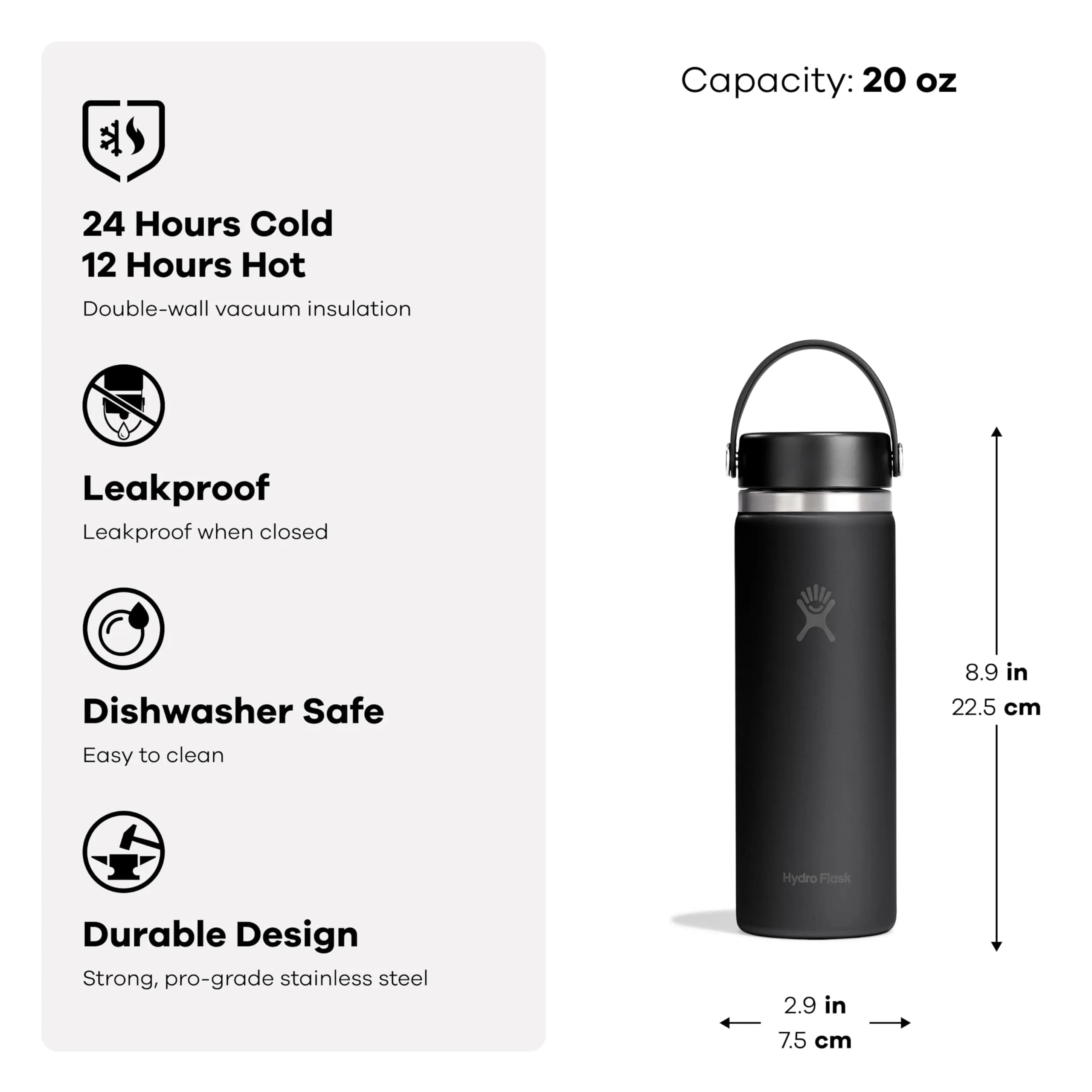 Hydro Flask Wide Mouth Water Bottle 20 oz (591 mL) | Insulated Stainless Steel, Cloud Pink - view 3
