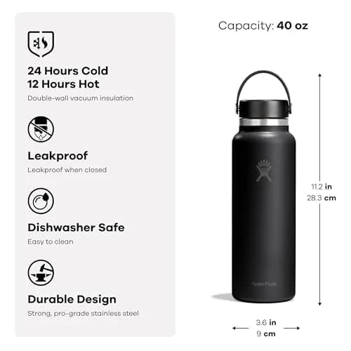 Hydro Flask 40 Oz Tonal White Wide Mouth Water Bottle | Insulated Stainless Steel, Cold 24 Hrs, Hot 12 Hrs thumbnail 3
