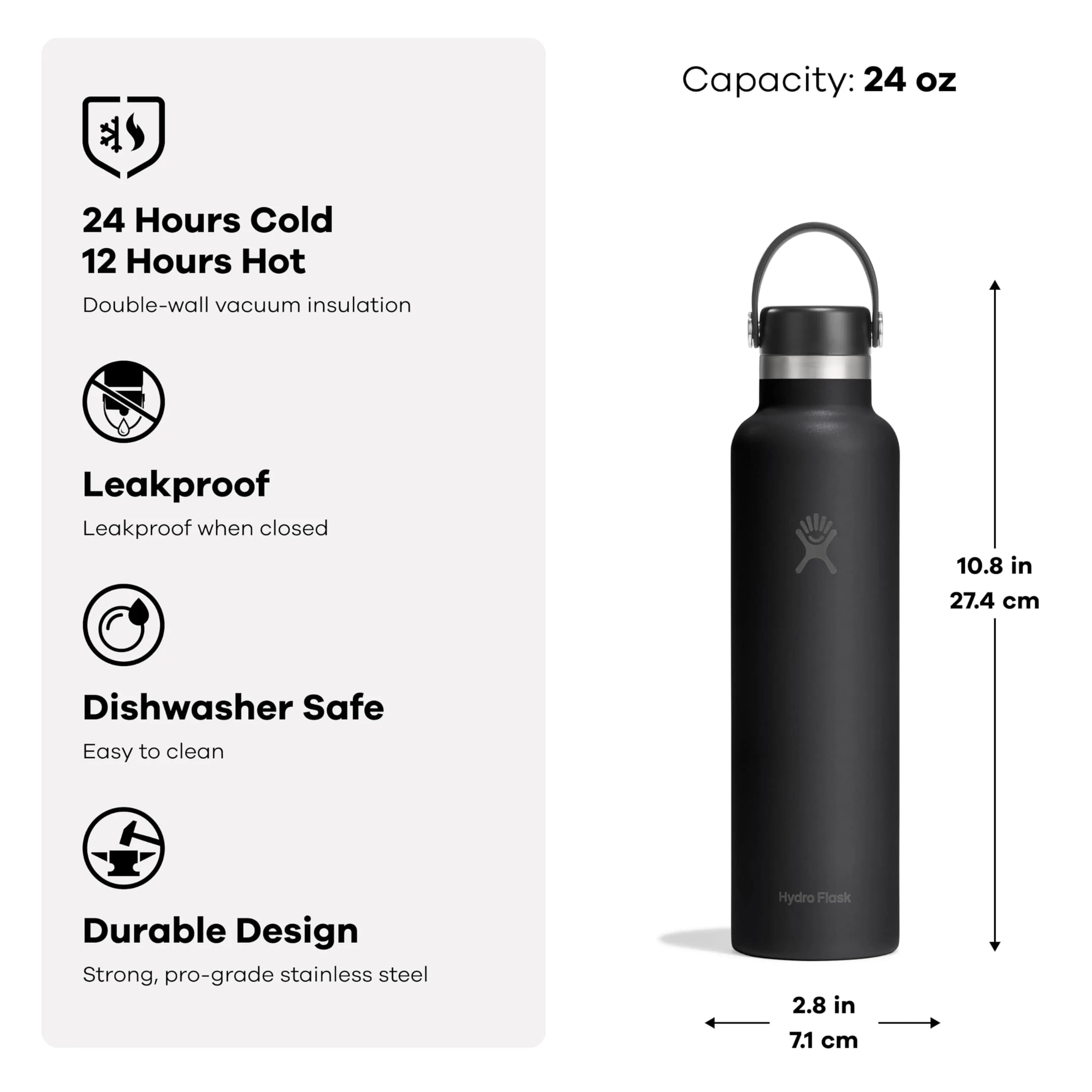 Hydro Flask 24 Oz Standard Mouth Water Bottle in Oat Tan - Insulated Stainless Steel, Leakproof thumbnail 3
