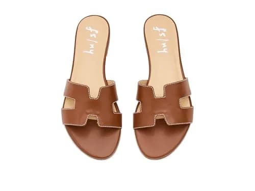 French Sole Alibi Slip-On Sandals Cognac 5 | Leather Comfort for Women thumbnail 2
