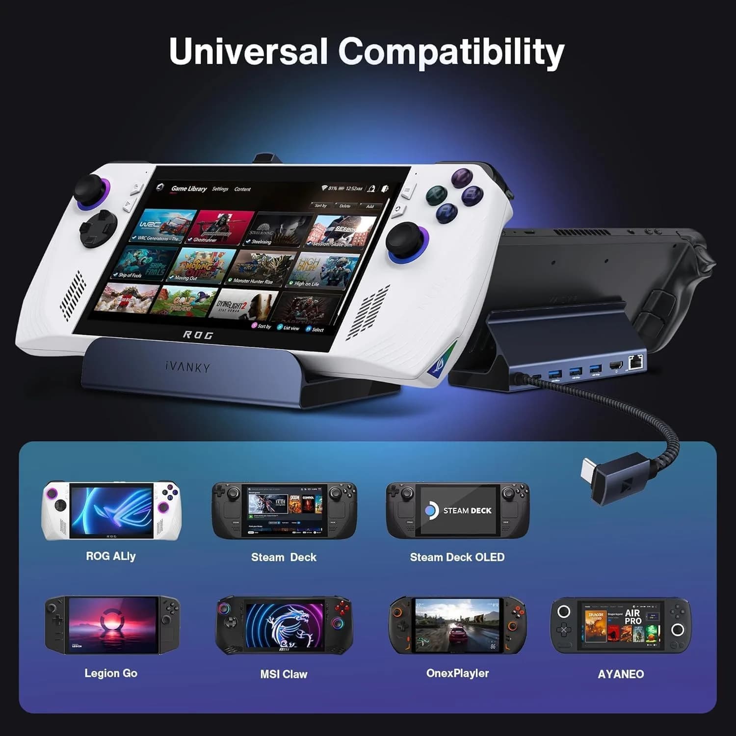 IVANKY 8-in-1 Docking Station for Steam Deck & ROG Ally 4K@144Hz | 65W PD Charger Included - view 3