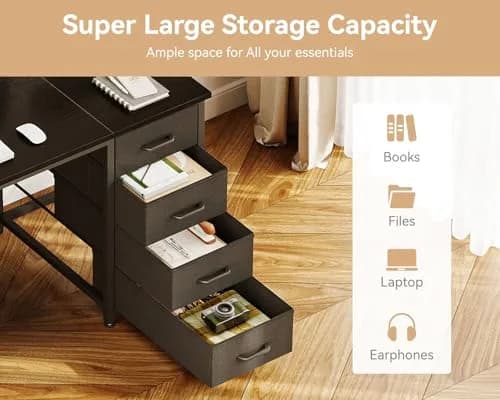 Casaottima 55 Inches Computer Desk with 8 Fabric Drawers | Modern Office Storage for Home & Study thumbnail 5