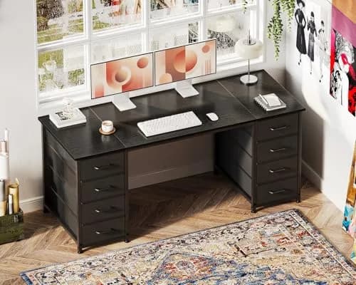 Casaottima 55 Inches Computer Desk with 8 Fabric Drawers | Modern Office Storage for Home & Study thumbnail 2
