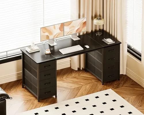 Casaottima 55 Inches Computer Desk with 8 Fabric Drawers | Modern Office Storage for Home & Study thumbnail 3