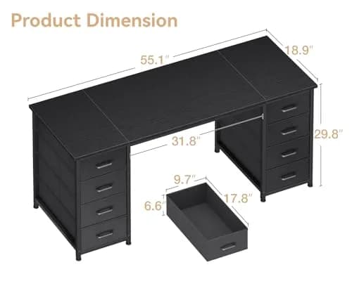 Casaottima 55 Inches Computer Desk with 8 Fabric Drawers | Modern Office Storage for Home & Study thumbnail 4