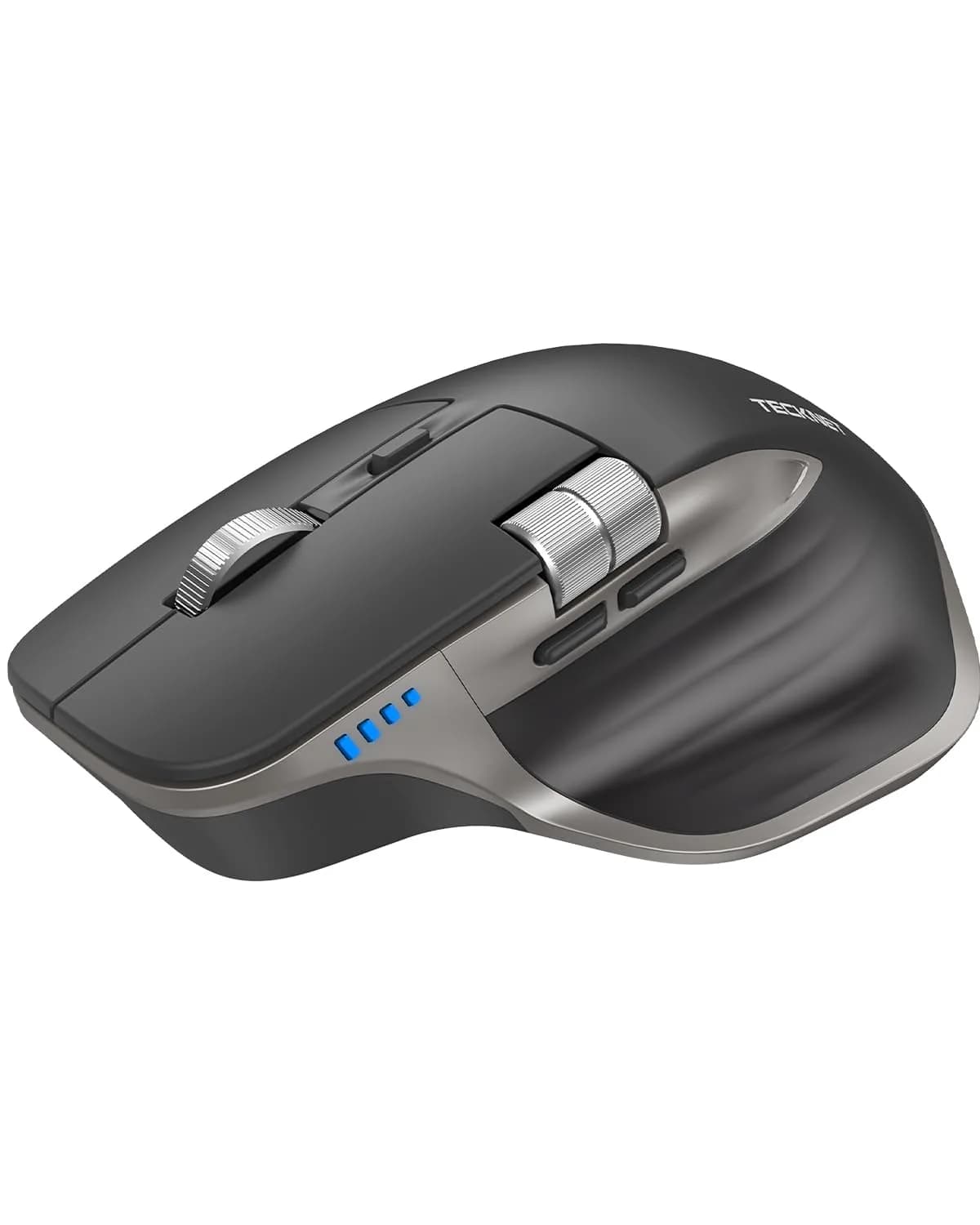 TECKNET Wireless Mouse, 3-Device Bluetooth Rechargeable, Side Scroll, Black & Blue | 6-Level DPI Optical Mouse — Grey