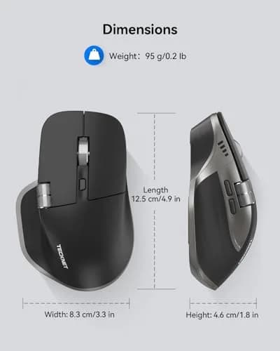 TECKNET Wireless Mouse, 3-Device Bluetooth Rechargeable Ergonomic Optical Mouse with Side Scroll & 6-Level DPI, Grey thumbnail 5