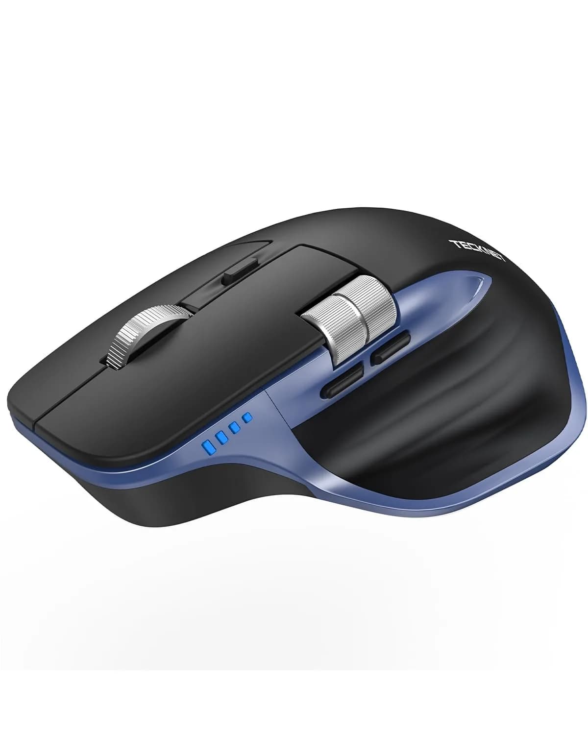 TECKNET Wireless Mouse, 3-Device Bluetooth Rechargeable, Side Scroll, Black & Blue | 6-Level DPI Optical Mouse — Black & Blue