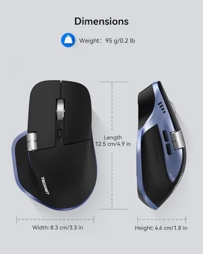 TECKNET Wireless Mouse, 3-Device Bluetooth Rechargeable, Side Scroll, Black & Blue | 6-Level DPI Optical Mouse thumbnail 5