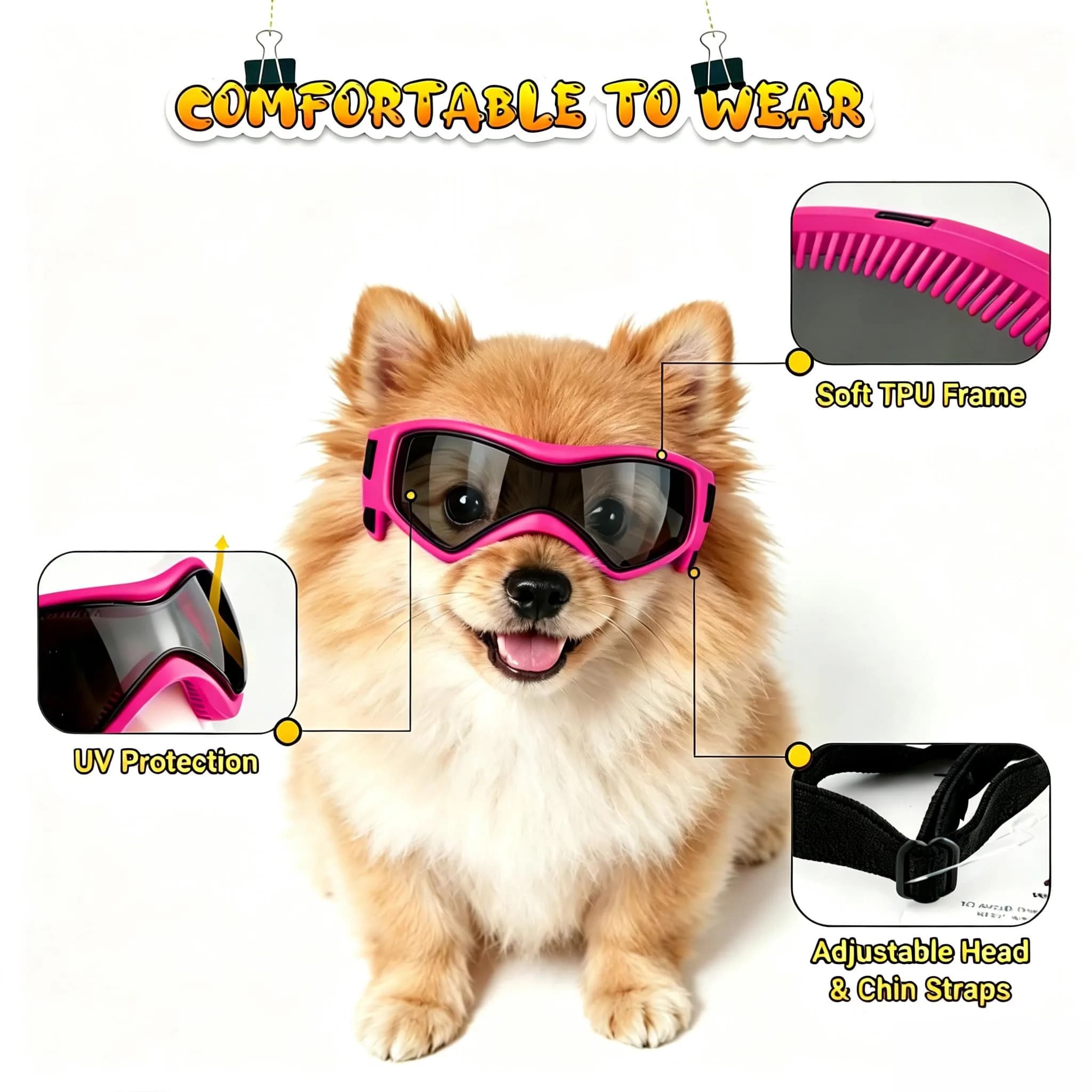 PETLESO Pink X-Small Dog Goggles: Anti-UV Pet Sunglasses for Tiny Breeds - view 3