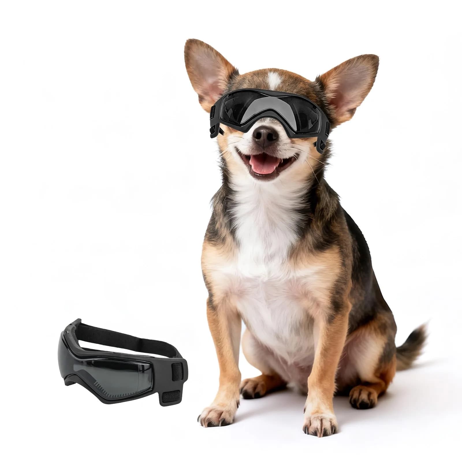 PETLESO Black XS Dog Goggles | UV Protection for Small Breeds & Cats (3.74" L x 1.38" W)