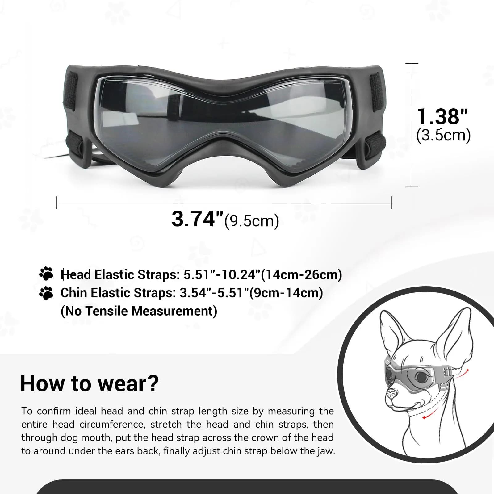 PETLESO Black XS Dog Goggles | UV Protection for Small Breeds & Cats (3.74" L x 1.38" W) - view 5