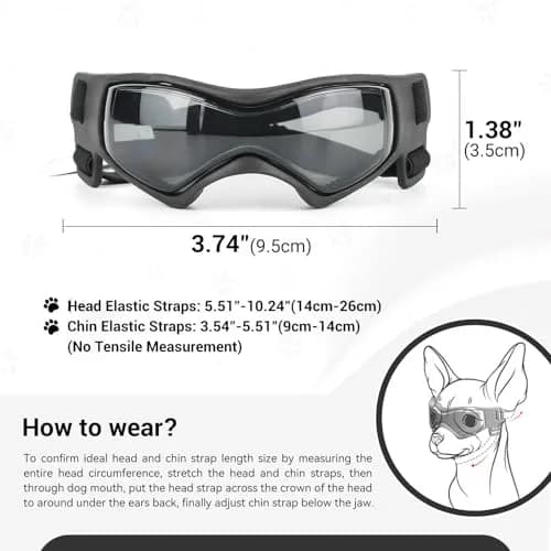 PETLESO Black XS Dog Goggles | UV Protection for Small Breeds & Cats (3.74" L x 1.38" W) thumbnail 5