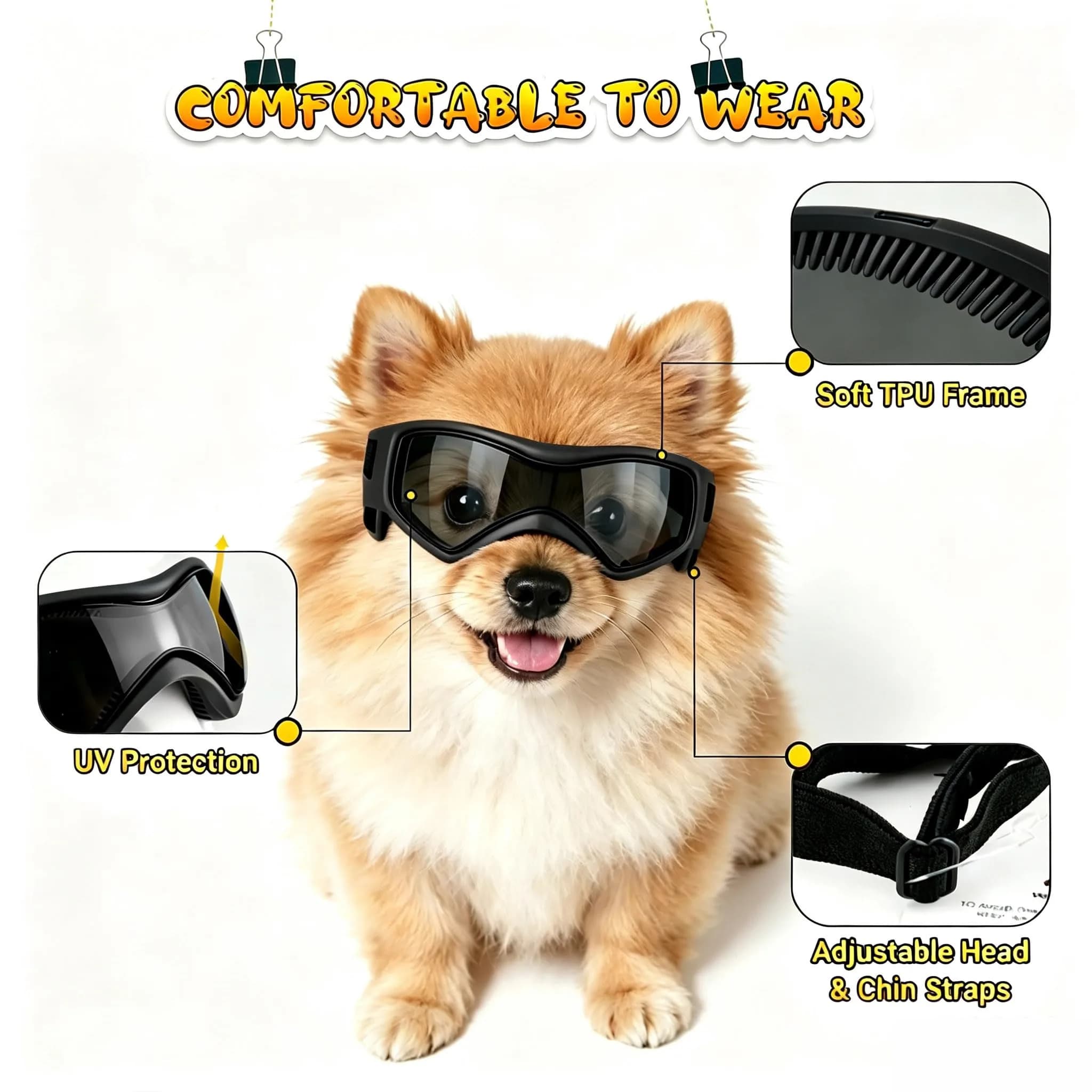 PETLESO Black XS Dog Goggles | UV Protection for Small Breeds & Cats (3.74" L x 1.38" W) - view 3