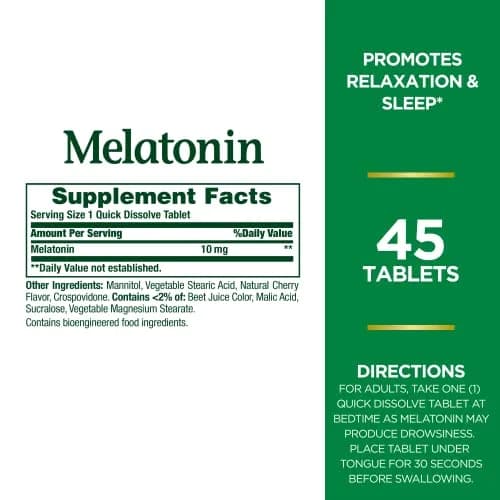 Nature's Bounty Melatonin 10mg Quick Dissolve Tablets Cherry Flavor | 90 Tablets (Pack of 2) thumbnail 2
