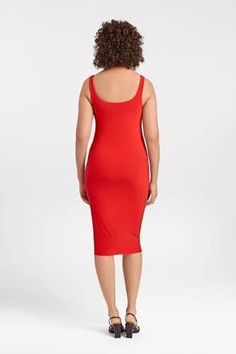 S3 Apparel Womens Square Neck Tank Midi Dress with Built-in Shapewear, Scarlet, Large | Curves Support & Comfort thumbnail 2
