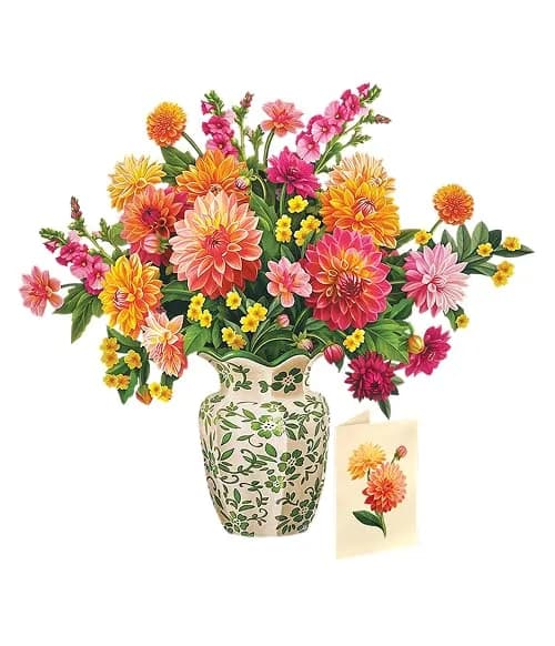 Freshcut Paper Dahlia Sunrise 3D Pop Up Card 14.5 Inch | Greeting Card for Birthdays, Mother's Day, Thank You, Gifts for Mom thumbnail 1