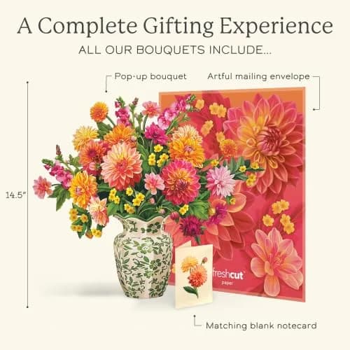 Freshcut Paper Dahlia Sunrise 3D Pop Up Card 14.5 Inch | Greeting Card for Birthdays, Mother's Day, Thank You, Gifts for Mom - view 4