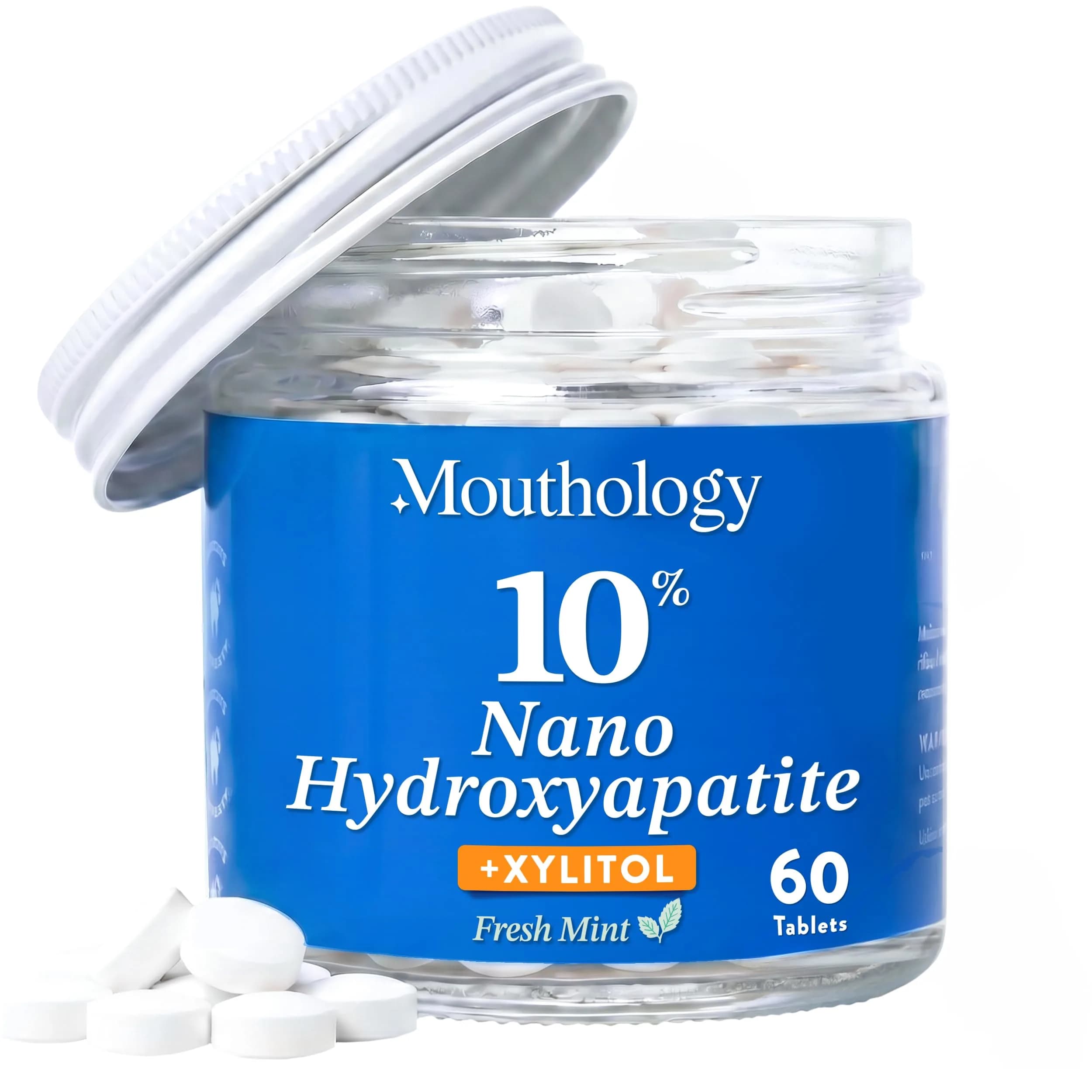 Mouthology 10% Nano Hydroxyapatite Toothpaste Tablets Fresh Mint 60 Count (Pack of 1) | Dentist-Recommended Enamel Care - main product image