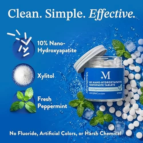 Mouthology 10% Nano Hydroxyapatite Toothpaste Tablets Fresh Mint 60 Count (Pack of 1) | Dentist-Recommended Enamel Care thumbnail 3
