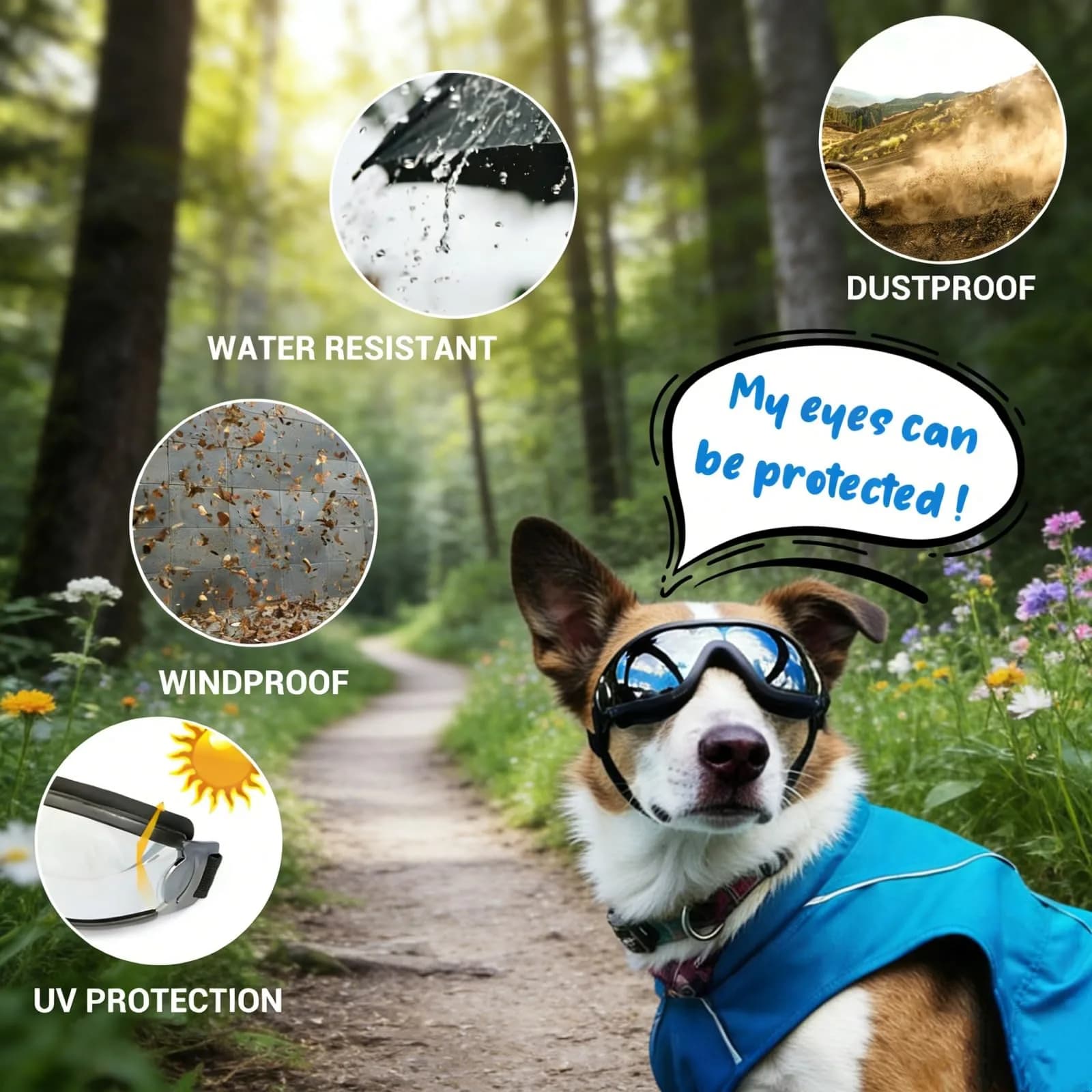 Enjoying Jet Black Dog Goggles for Large Breeds with UV Protection - view 4