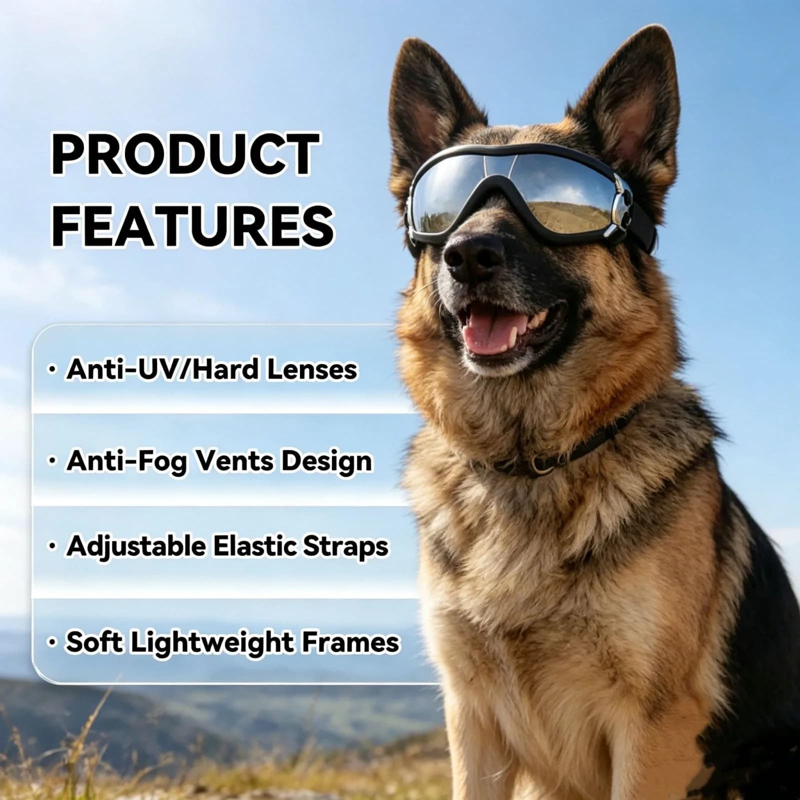 Enjoying Jet Black Dog Goggles for Large Breeds with UV Protection - view 3