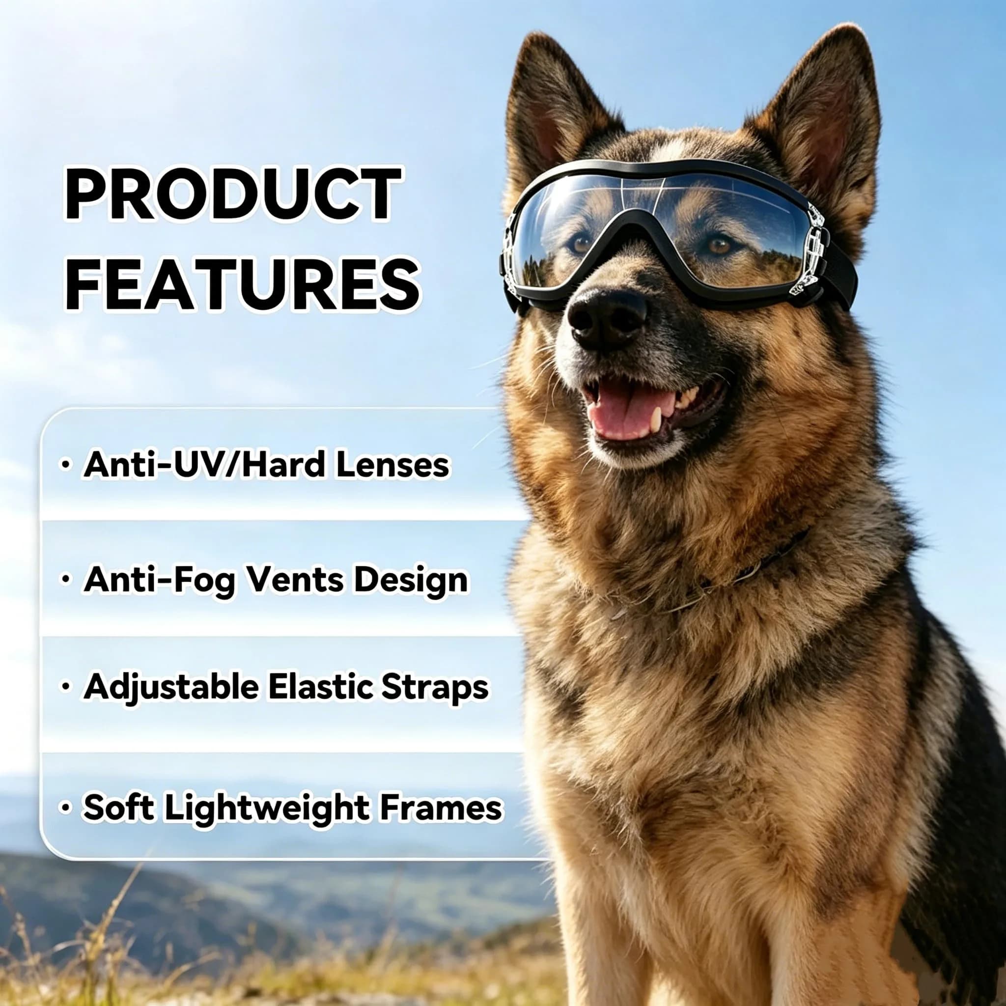Enjoying Ultra Clear Dog Goggles for Large Breeds | UV Protection, Windproof & Adjustable - view 3