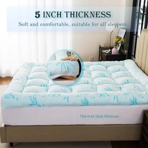 WhatsBedding 5 Inch Full Mattress Topper Breathable Bamboo Viscose Air Layer | Cool & Soft for Indian Sleep thumbnail 4