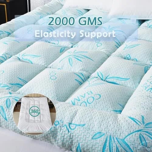 WhatsBedding 5 Inch Full Mattress Topper Breathable Bamboo Viscose Air Layer | Cool & Soft for Indian Sleep thumbnail 2