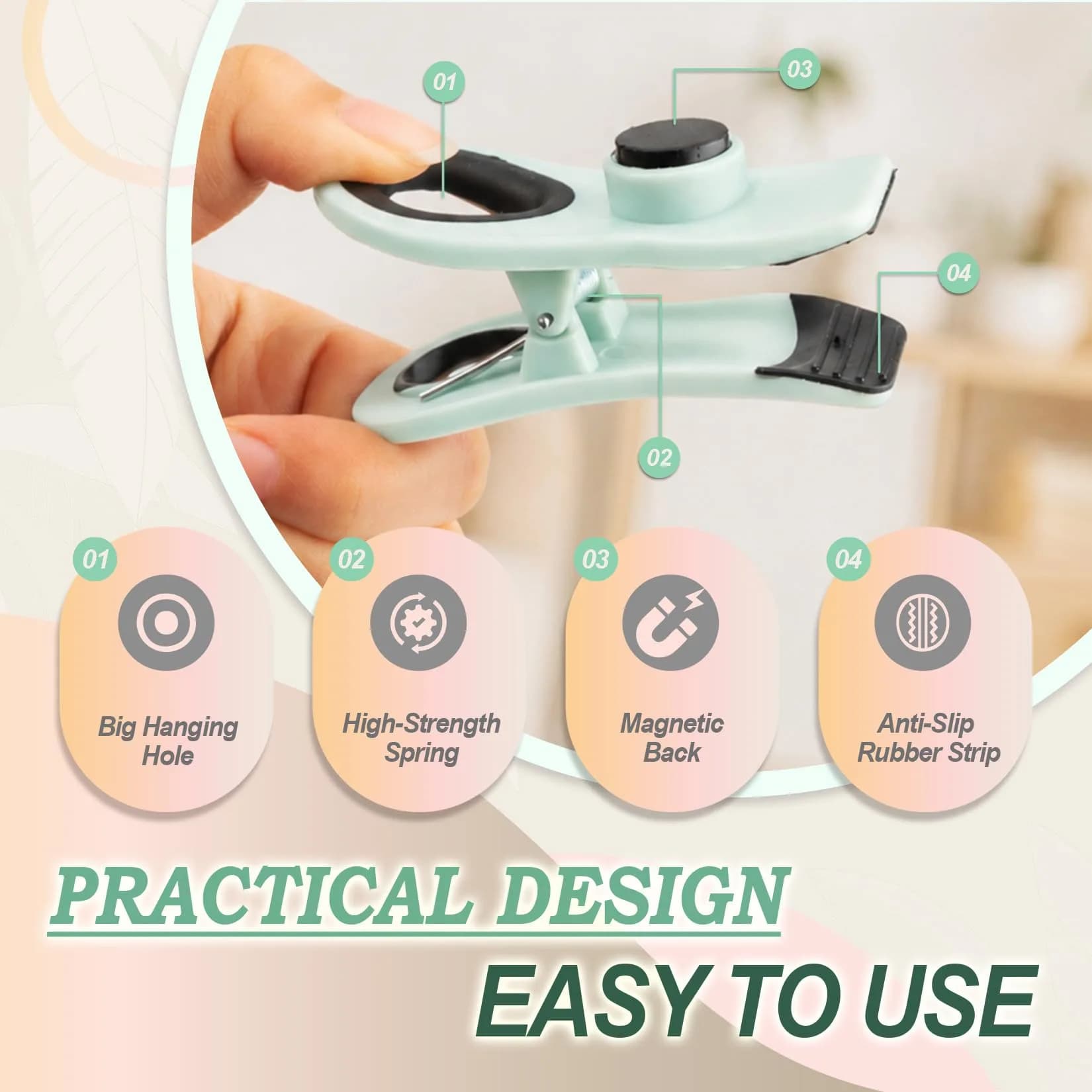 Jetmore 8 Pack Chip Clips with Magnetic Back, 2 Sizes Bag Clips for Food Storage, Snack Bags, Kitchen, Office Gift - view 5