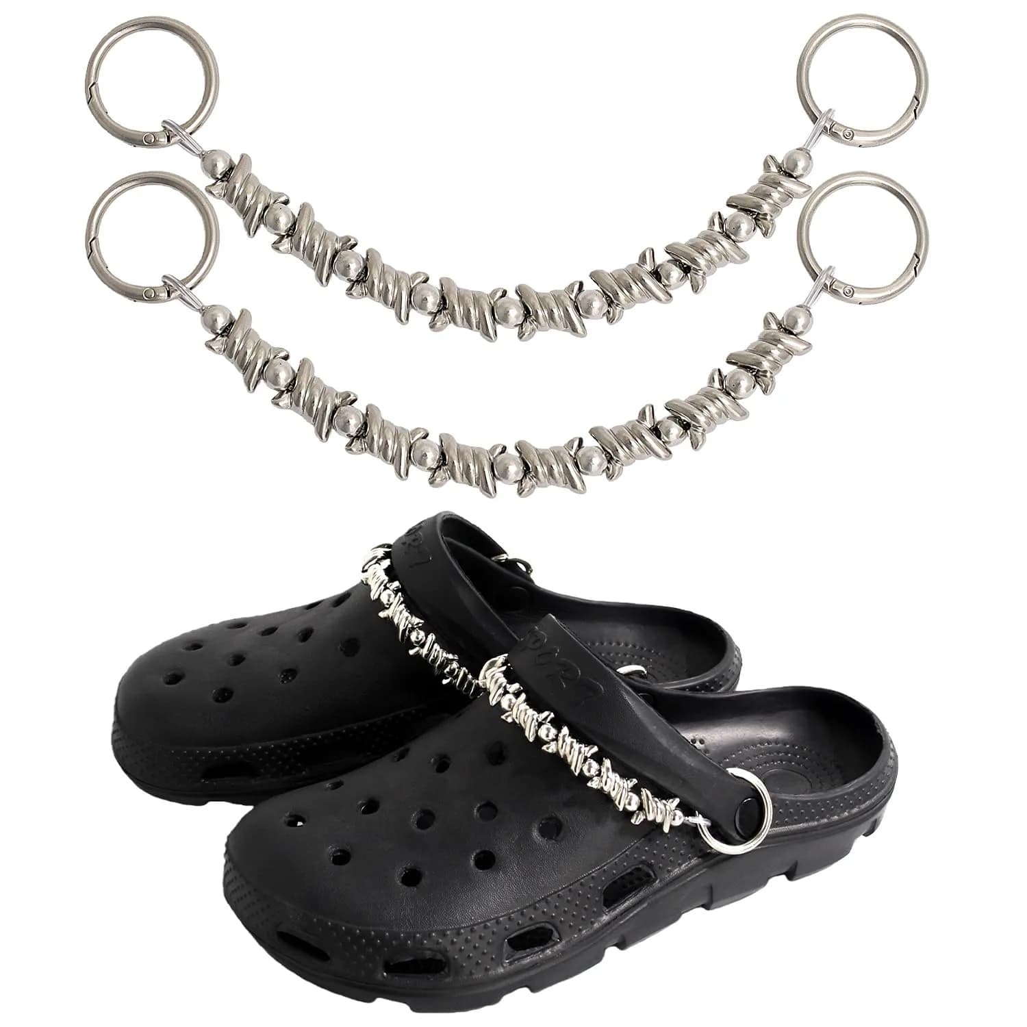 VIQWYIC Shoes Metal Chain Spikes Charms | Punk Chain for Sandals & Shoes — Silver Barbed