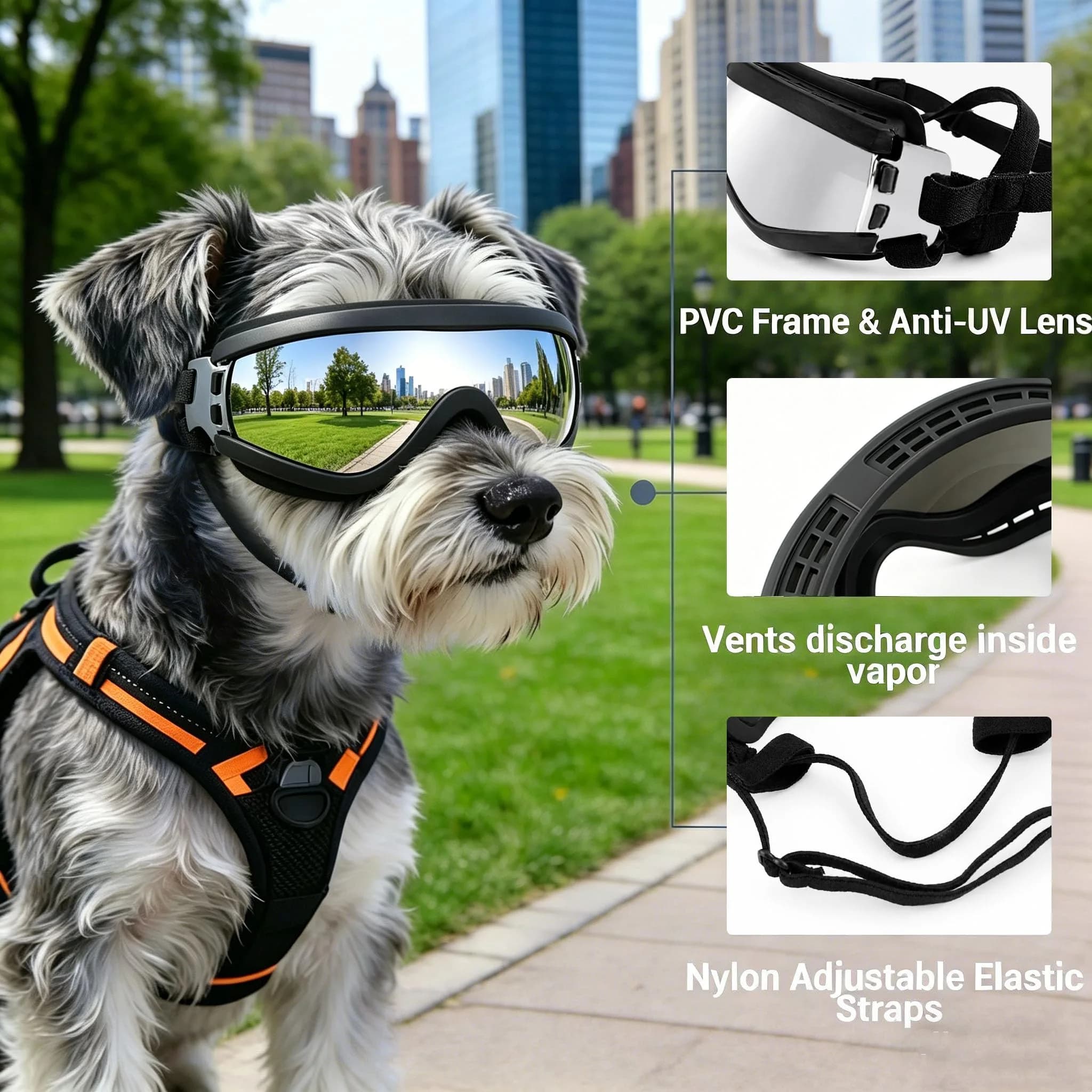 Enjoying Tactical Black Dog Goggles for Small Breeds | UV Protection, Windproof & Adjustable - view 3