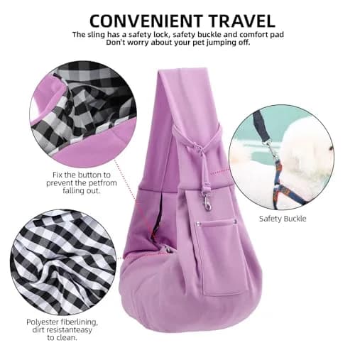 ARZQUT Dog and Cats Carrier Sling | Small Pet Carrier with Storage Pocket, Reversible, Hand-Free, 21x12 inches, Purple thumbnail 4