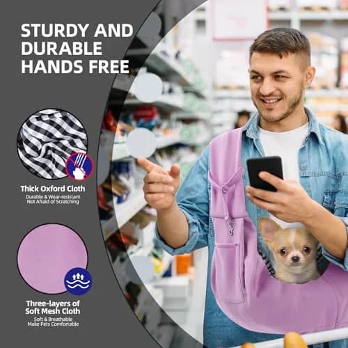 ARZQUT Dog and Cats Carrier Sling | Small Pet Carrier with Storage Pocket, Reversible, Hand-Free, 21x12 inches, Purple thumbnail 7