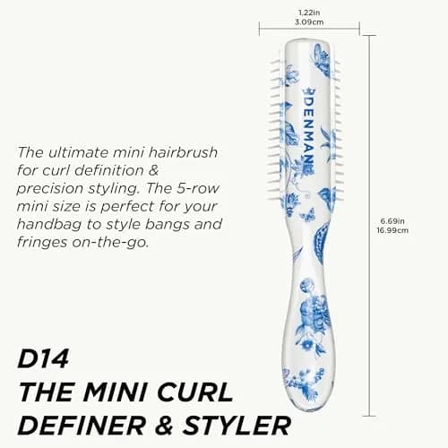 Denman Mini Curl Definer & Styler 5 Row Hairbrush for Detangling, Separating, and Defining Curls, Curly Hairbrush, Sleek Blowdrying - D14 (Blue Belle) 17cm (6.7in) thumbnail 2