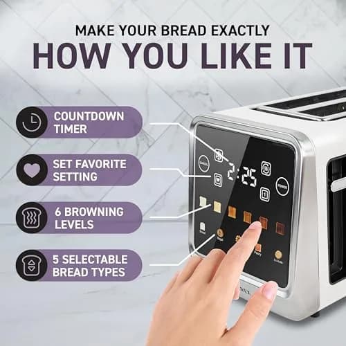 Nostalgia Inspirex Touch Screen Toaster - 2 Slice Extra-Wide Slots | 5 Bread Types & 6 Browning Levels thumbnail 5