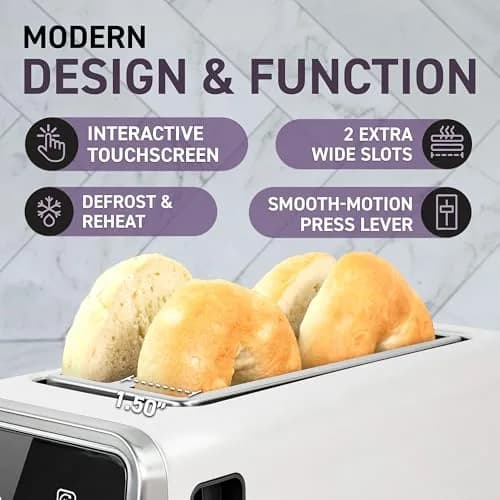 Nostalgia Inspirex Touch Screen Toaster - 2 Slice Extra-Wide Slots | 5 Bread Types & 6 Browning Levels thumbnail 3