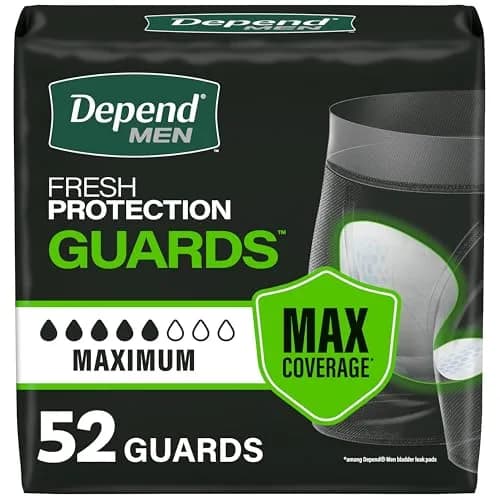 Depend Guards Incontinence Pads for Men, Maximum Absorbency, 52 Count (2.1 lb / 0.96 kg) thumbnail 1