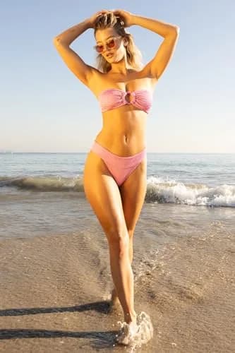 ISABELLA ROSE Maza - Women's Banded Bikini Bottom, Cheeky Coverage, Rose Berry, Small | Stylish, Cheeky Fit for Beach & Resort thumbnail 3