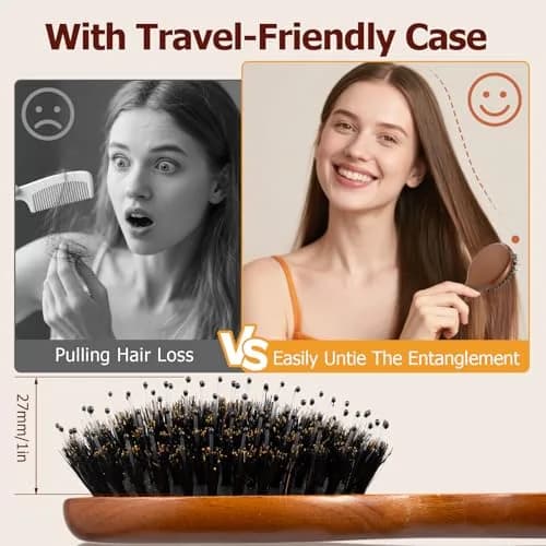 Ancable Travel Folding Hair Brush, Mini Boar Bristle Hair Brush 5.6 inches (1.79 oz) | Detangles & Adds Shine thumbnail 4