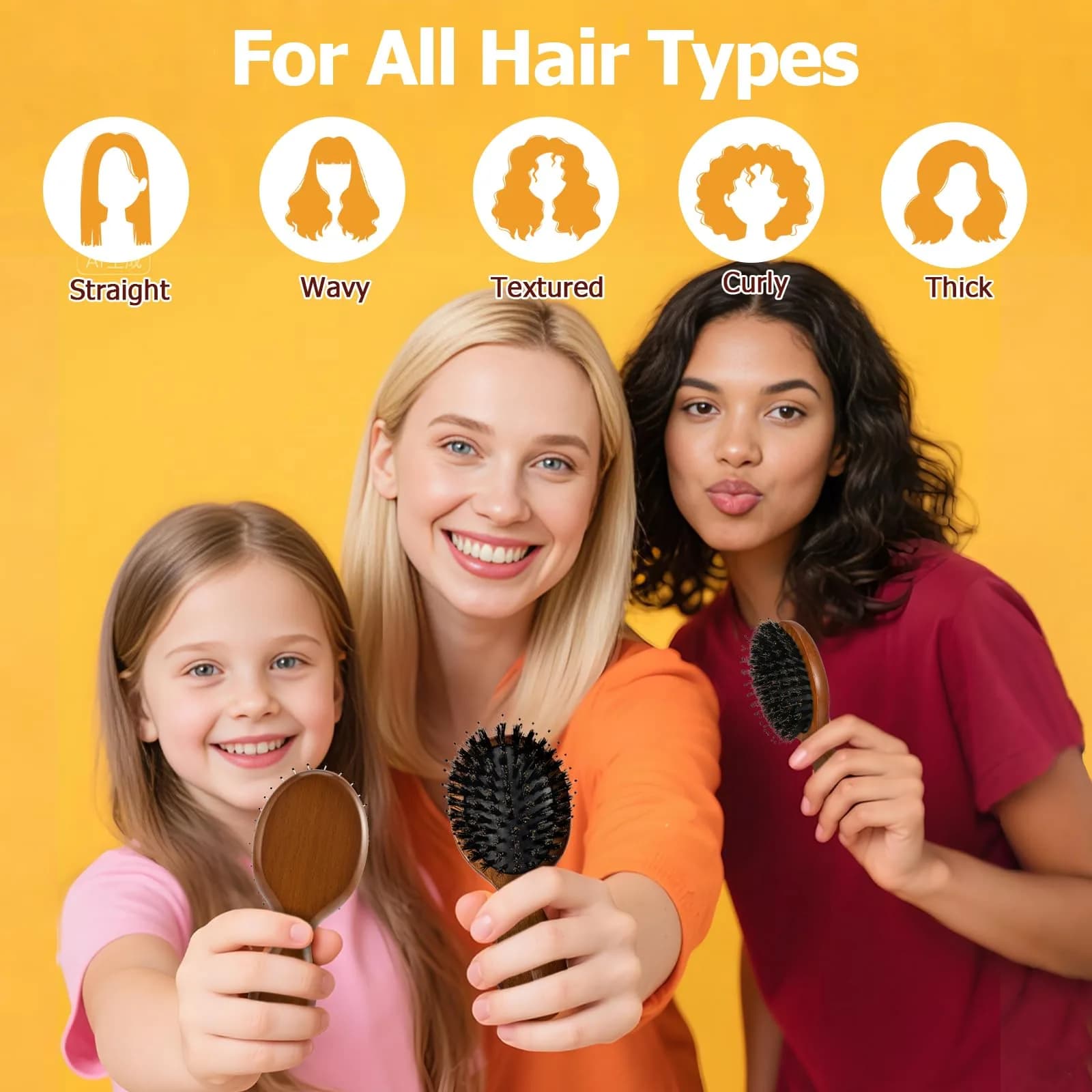 Ancable Wood Mini Round Folding Hair Brush with Boar Bristles & Nylon Pins, 1 Count - view 2