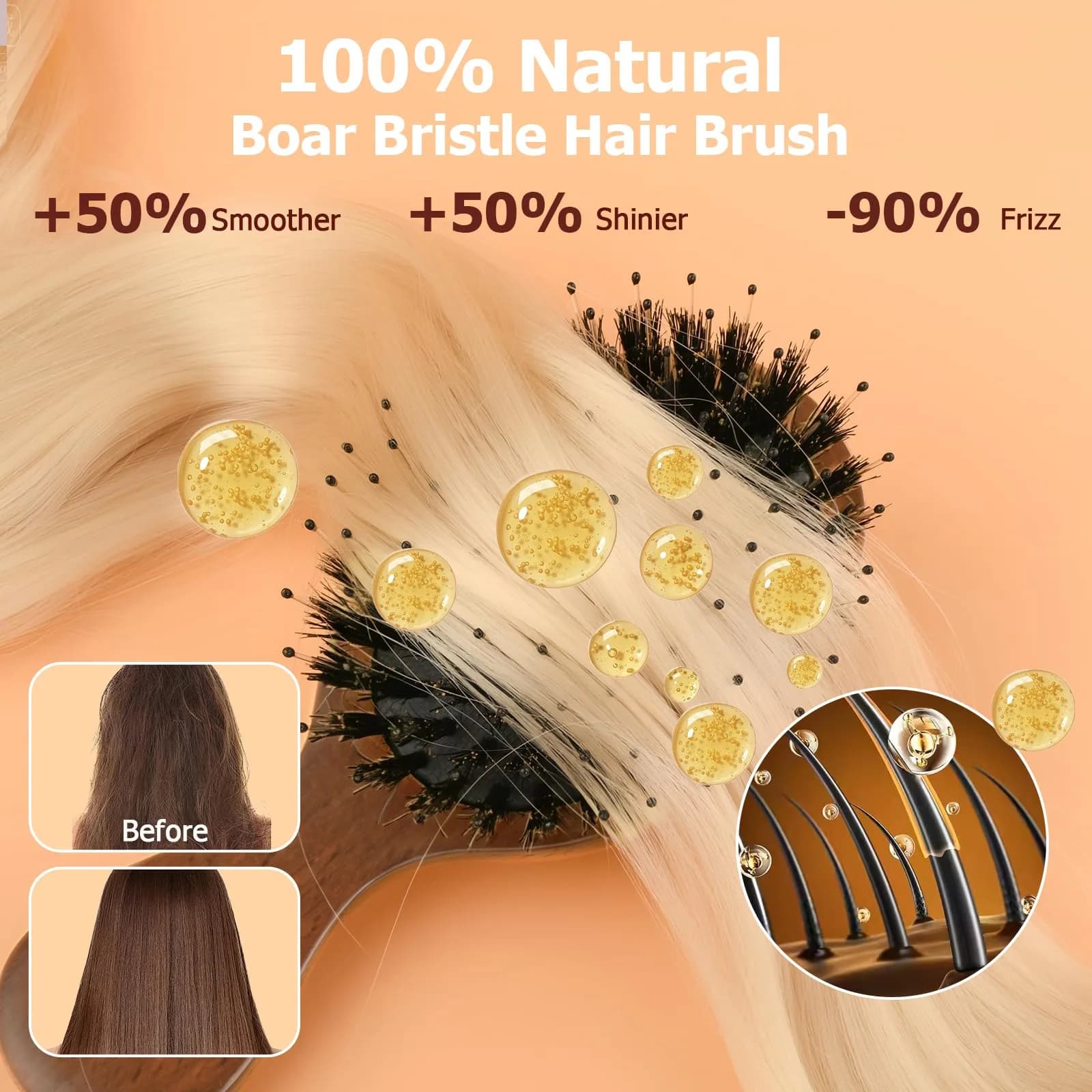 Ancable Wood Mini Round Folding Hair Brush with Boar Bristles & Nylon Pins, 1 Count - view 3