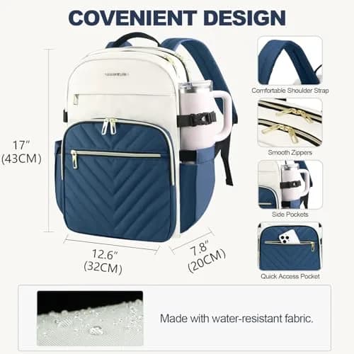 VANKEAN 15.6 Inch Laptop Backpack for Women Large Capacity 32cm (12.6in) W x 43cm (16.9in) H x 20cm (7.9in) D | Water-Resistant Travel & College Daypack thumbnail 4