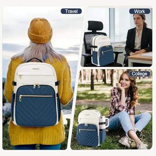 VANKEAN 15.6 Inch Laptop Backpack for Women Large Capacity 32cm (12.6in) W x 43cm (16.9in) H x 20cm (7.9in) D | Water-Resistant Travel & College Daypack thumbnail 7