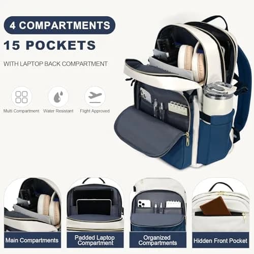 VANKEAN 15.6 Inch Laptop Backpack for Women Large Capacity 32cm (12.6in) W x 43cm (16.9in) H x 20cm (7.9in) D | Water-Resistant Travel & College Daypack thumbnail 3