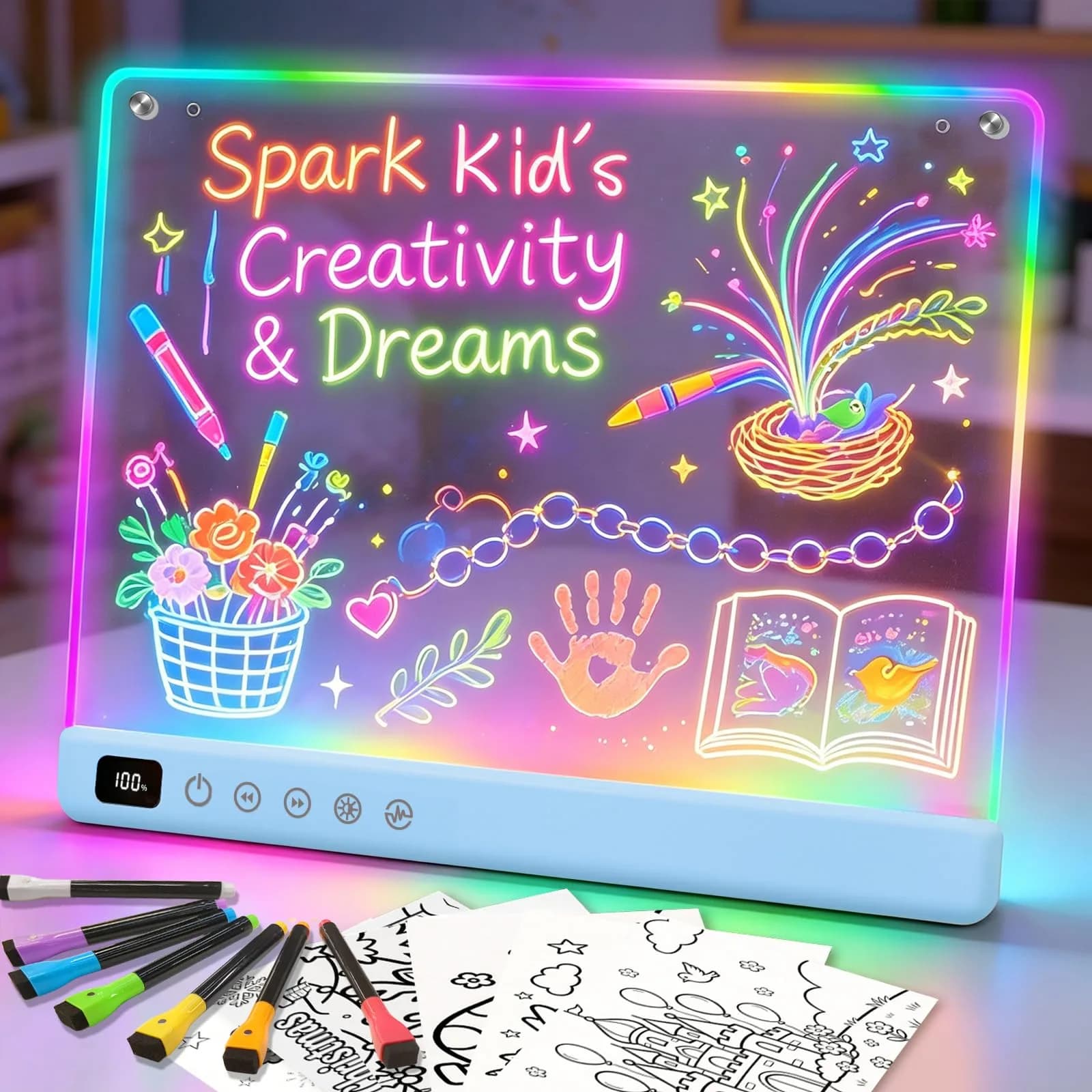 LUMIBOARD LED Drawing Board 13 Light Effects 36.8cm x 27.9cm (14.5" x 11") | Rechargeable Glow Doodle Tablet for Kids - main product image