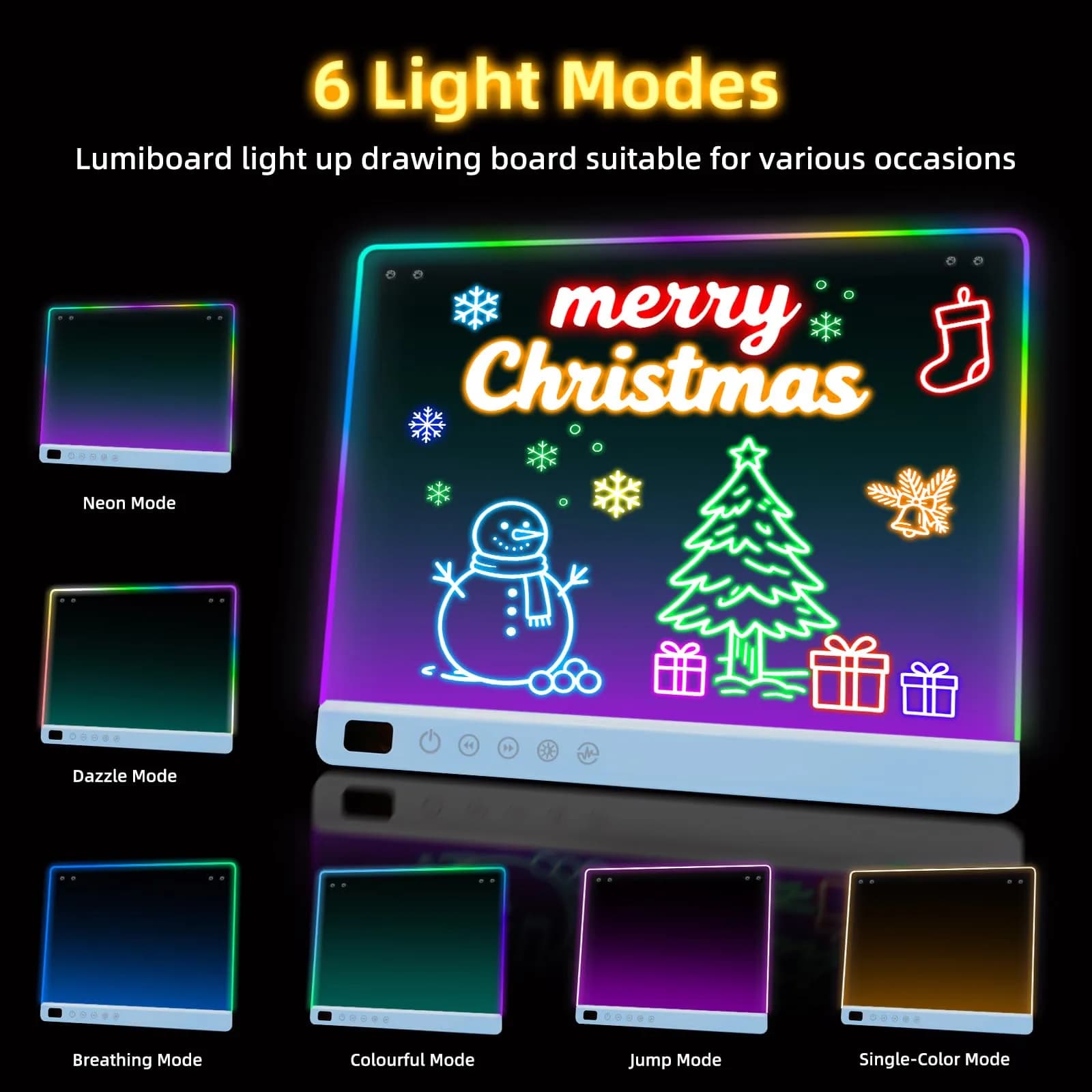 LUMIBOARD LED Drawing Board 13 Light Effects 36.8cm x 27.9cm (14.5" x 11") | Rechargeable Glow Doodle Tablet for Kids - view 6