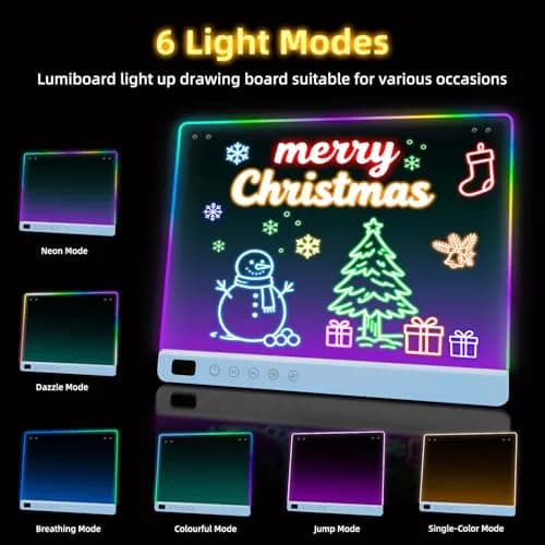 LUMIBOARD LED Drawing Board 13 Light Effects 36.8cm x 27.9cm (14.5" x 11") | Rechargeable Glow Doodle Tablet for Kids thumbnail 6