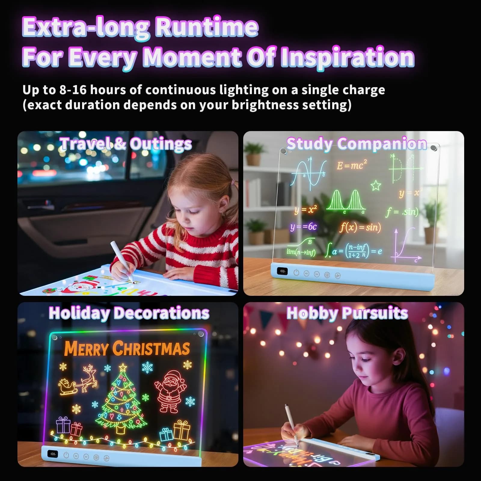 LUMIBOARD LED Drawing Board 13 Light Effects 36.8cm x 27.9cm (14.5" x 11") | Rechargeable Glow Doodle Tablet for Kids - view 3